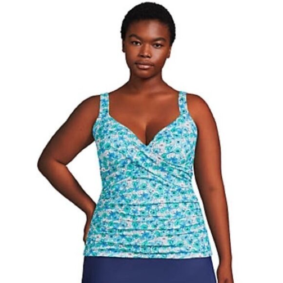 Lands' End V-Neck Wrap Underwire Tankini Swimsuit Top - Size: 8 Long - NWT - Picture 9 of 12